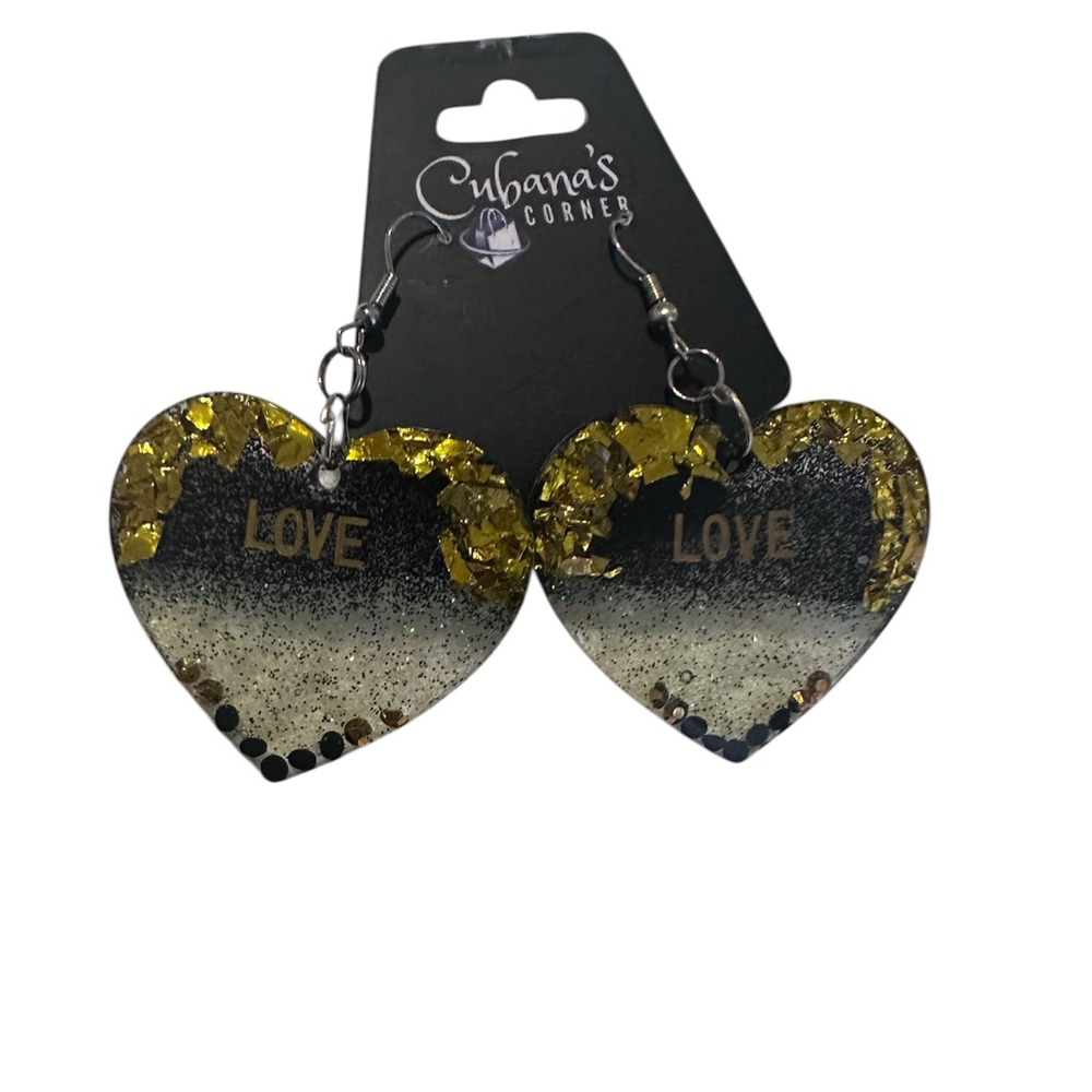 Cubana's Corner Gold & Black Heart 'LOVE' Earrings